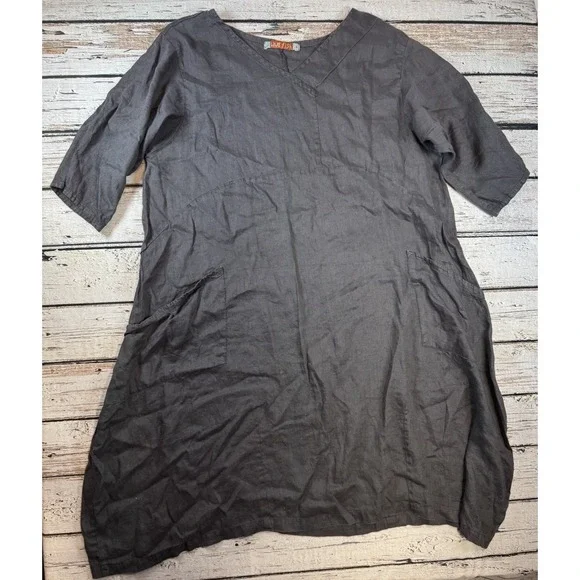 Blue Fish Gray 100% Linen Tunic/Dress Plus Size "1" 14 16 Lagenlook - Picture 2 of 7